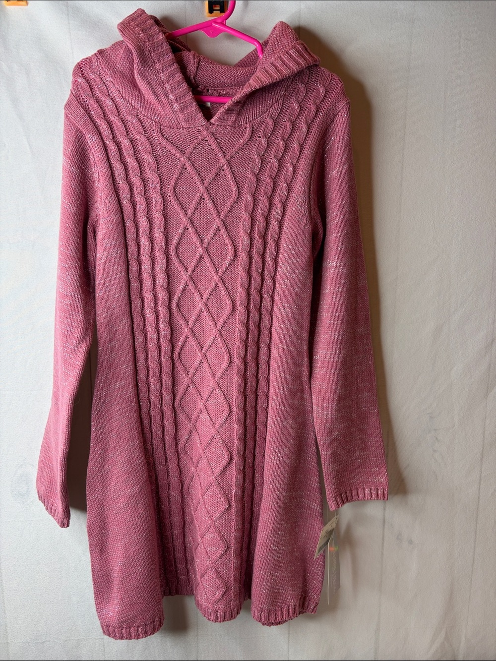 Nanette Kids Girls Pink Cable Knit Hooded Sweater Dress Size 6 NWT Metallic